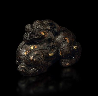 Figura di Drago in Bronzo con Decori "gold Splashed", Cina, Dinastia Ming (1368-1644)