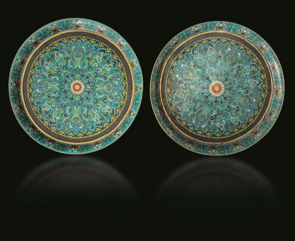 Two cloisonné enamel plates, China, Qing Dynasty Qianlong period (1736-1796)