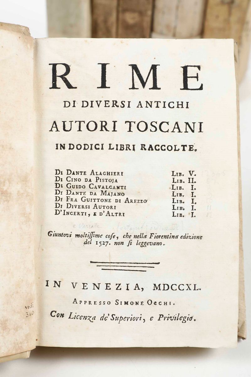 Autori Vari - Rime di Diversi Antichi Autori Toscani, in Venezia, Simone Occhi, 1740