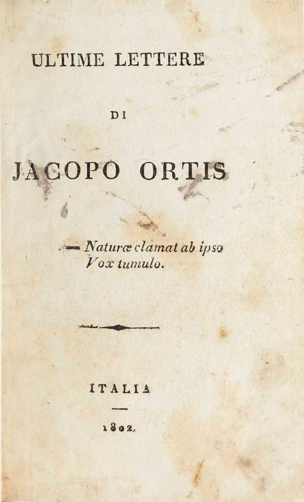 Foscolo Ugo Mancante del ritratto Ultime lettere di Jacopo Ortis. Italia, 1802