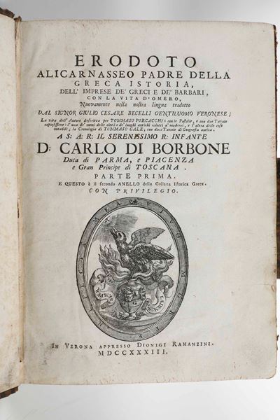 Erodoto delle Imprese dei Greci e dei Barbari, in Verona, Appresso Dionigi Ramanzini, 1733