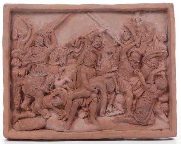 Bozzetto raffigurante battaglia. Terracotta. Plasticatore del XIX secolo