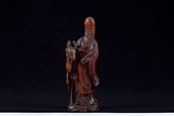 Figura di saggio scolpita in legno, Cina, Dinastia Qing, XIX secolo