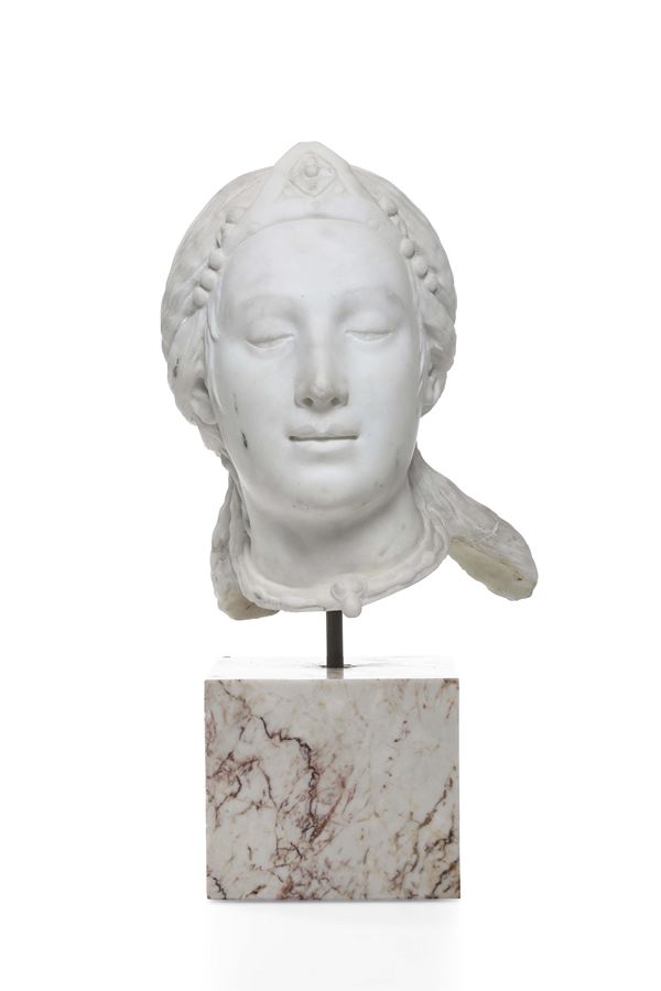 Volto femminile. Marmo bianco. Scultore del XIX secolo