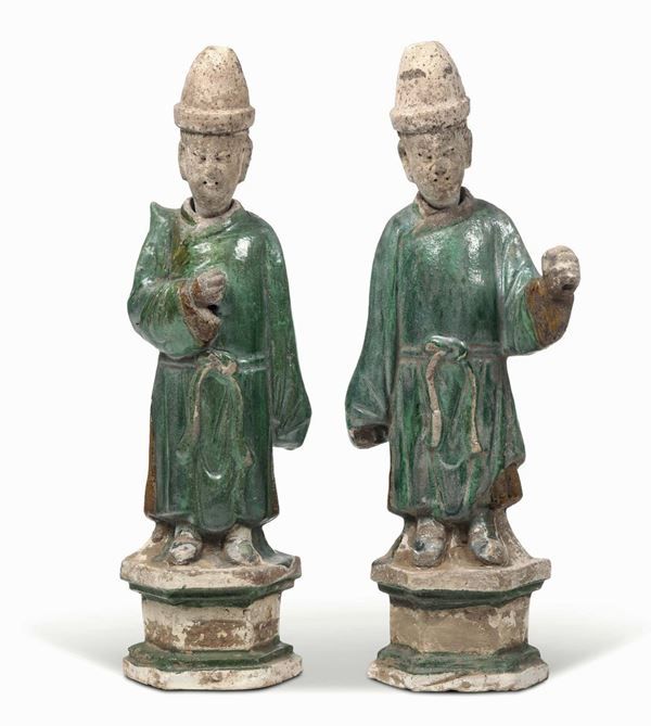 Due figure in terracotta invetriata. Cina, Dinastia Qing, XIX secolo