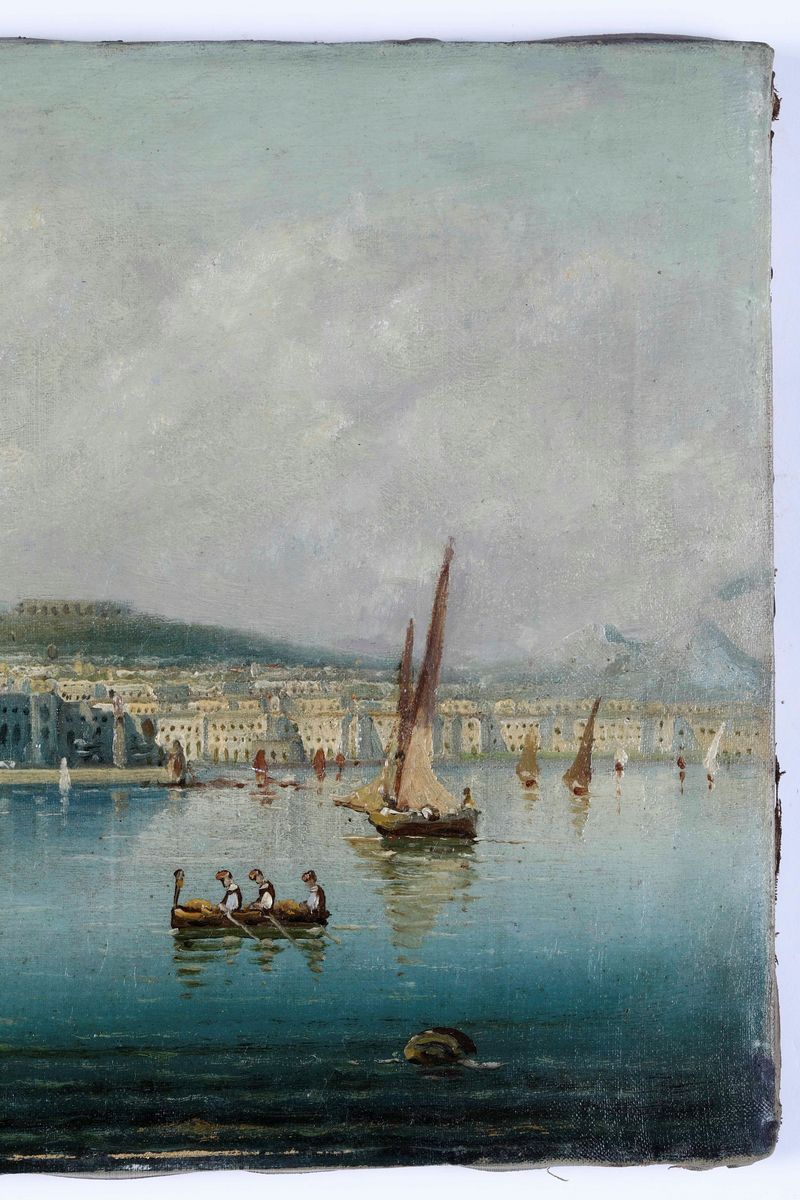 Pittore del XIX-XX Secolo Veduta di Napoli con Pescatori