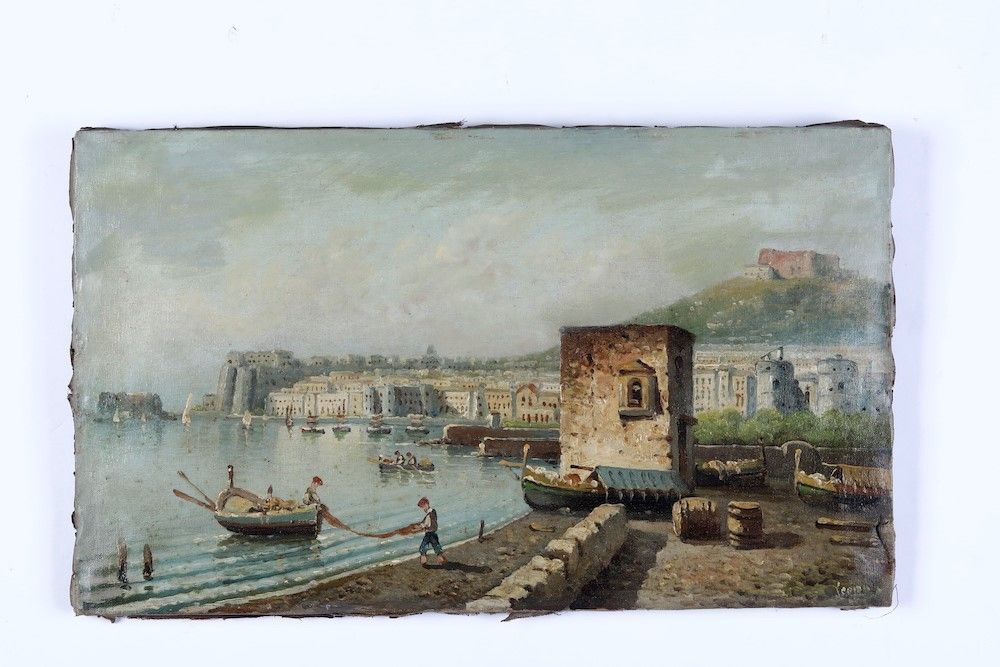 Pittore del XIX-XX Secolo Veduta di Napoli con Pescatori