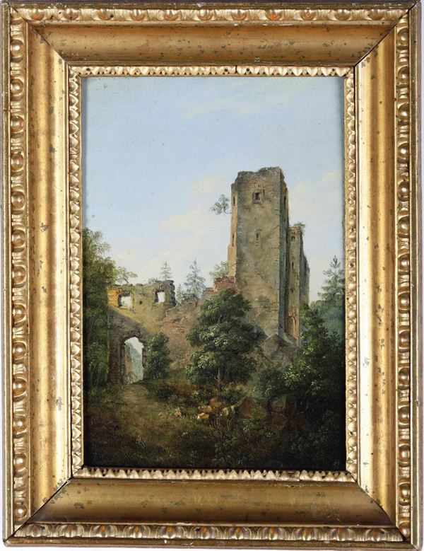 Pittore del XIX secolo Paesaggio con rovine