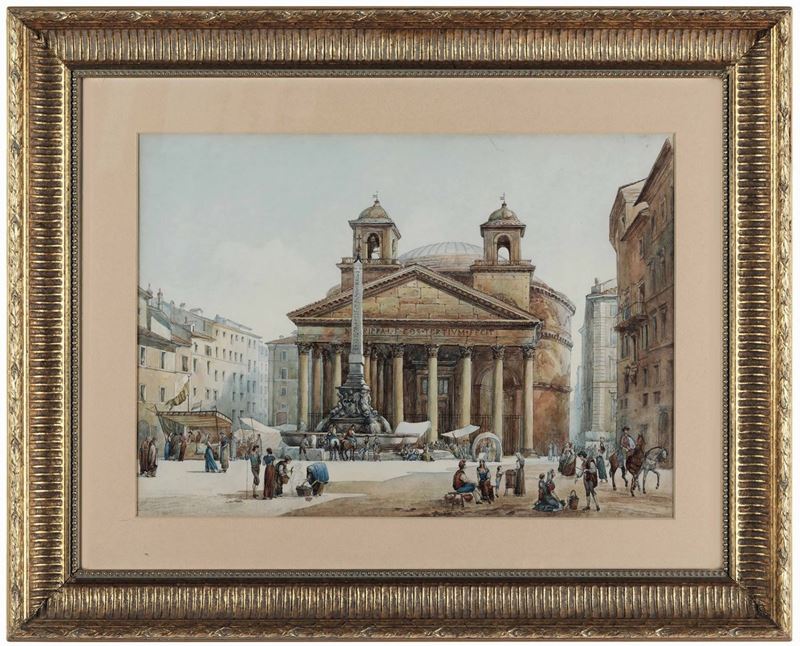 Federico Horner (1800-1864) Piazza della Rotonda  - acquerello su carta - Asta Dimore Italiane - Cambi Casa d'Aste