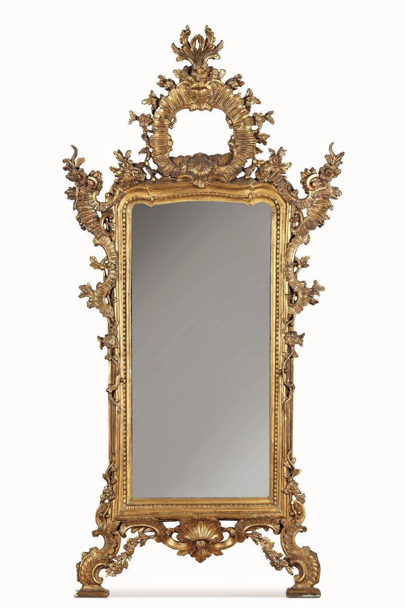 Specchiera in legno intagliato e dorato. XIX-XX secolo  - Asta Dimore Italiane - Cambi Casa d'Aste