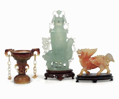 Tre Oggetti in Pietra Dura, Cina, XX Secolo