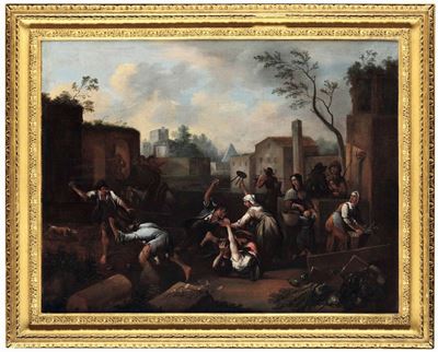 Scuola Romana del XVII-XVIII Secolo Rissa di Paese