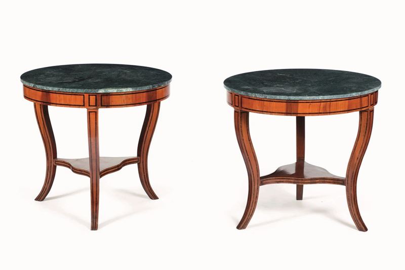 Coppia di tavoli lastronati e filettati. XX secolo  - Asta Dimore Italiane - Cambi Casa d'Aste