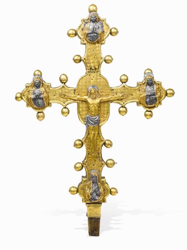 Croce astile. Rame cesellato, argentato, dorato e smaltato. Arte tardo gotica lombarda, XV secolo