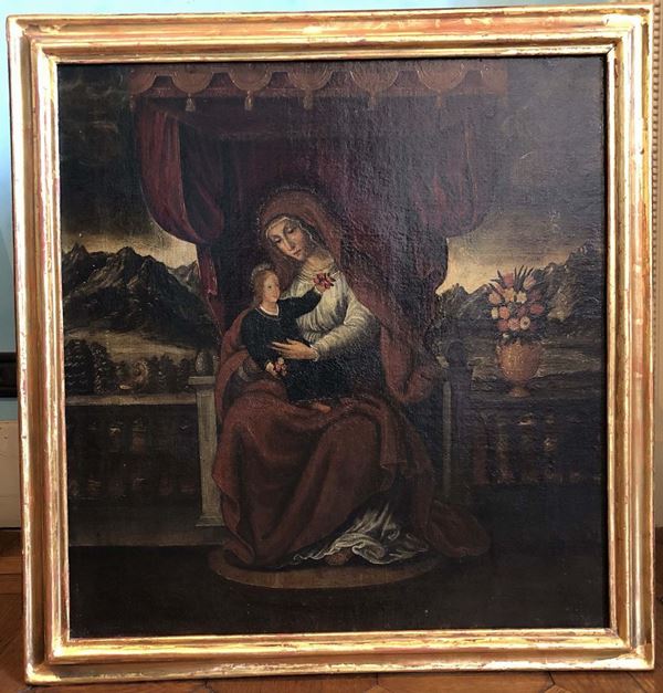 Scuola del XVII secolo Madonna in trono con Bambino