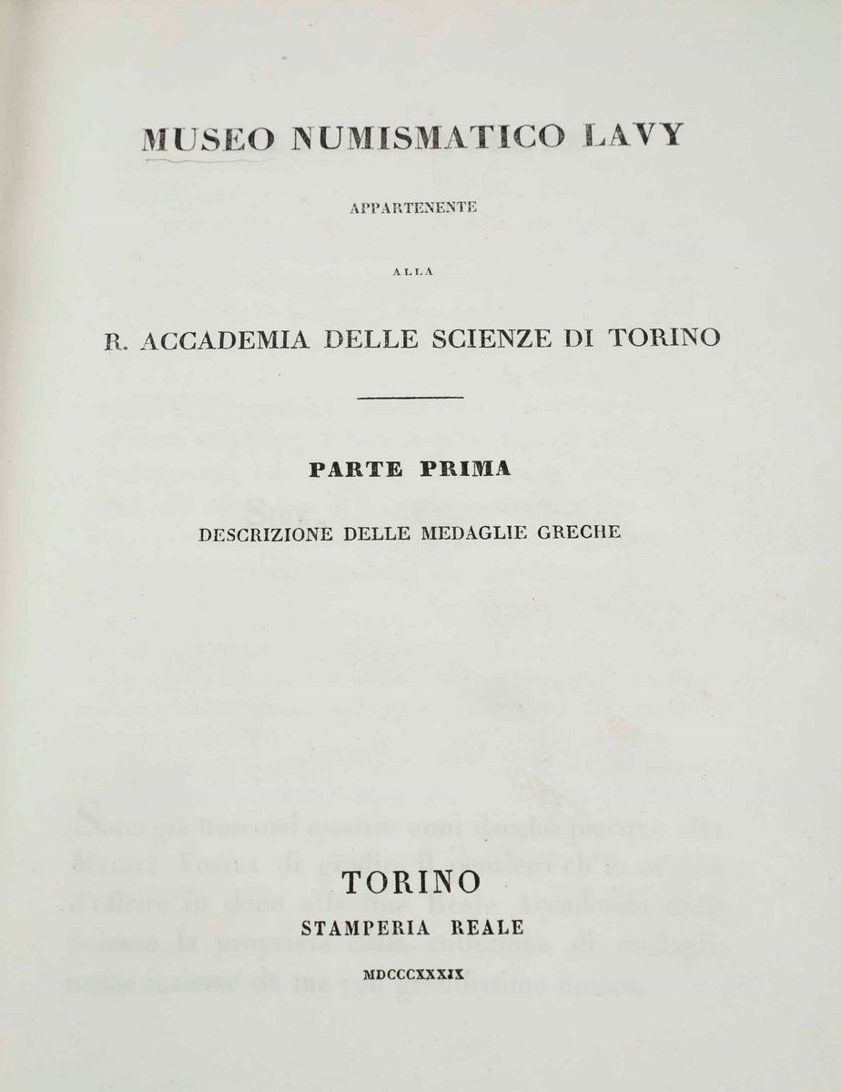 Museo Numismatico Lavy Appartenente alla R. Accademica delle Scienze di Torino, Parte i Descrizio...