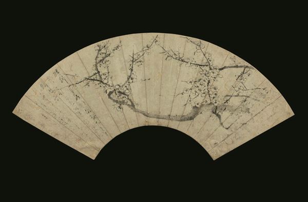 Two painted paper fans, China, Qing Dynasty 1800s