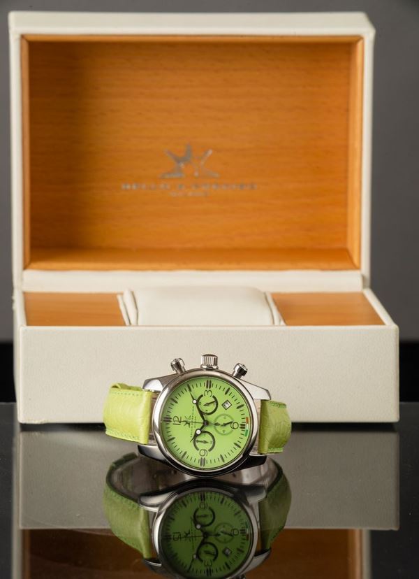 BELLO E PRECISO - Orologio cronografo in acciaio con datario con quadrante verde