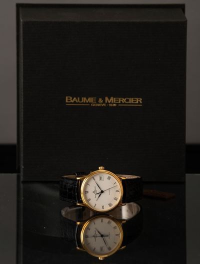 Baume & Mercier - Orologio da Uomo Automatico con Datario, in Oro 18k, Quadrante Bianco e Numeri ...