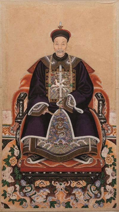 Grande Dipinto su Carta Raffigurante Imperatore, Cina, Dinastia Qing, Epoca Doaguang (1796-1820)