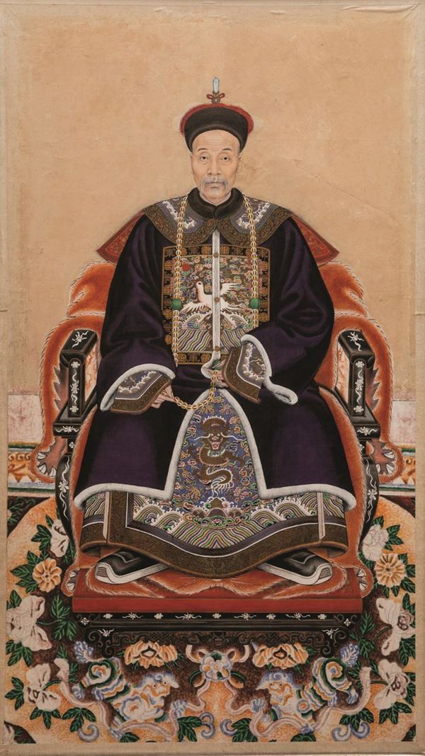 Grande dipinto su carta raffigurante imperatore, Cina, Dinastia Qing, epoca Doaguang (1796-1820)