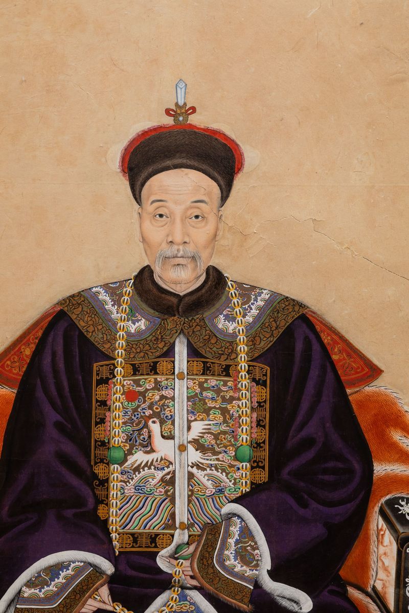 Grande Dipinto su Carta Raffigurante Imperatore, Cina, Dinastia Qing, Epoca Doaguang (1796-1820)