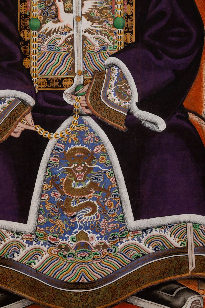 Grande Dipinto su Carta Raffigurante Imperatore, Cina, Dinastia Qing, Epoca Doaguang (1796-1820)