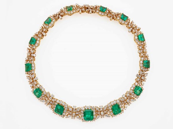Girocollo con 13 smeraldi Colombia per ct 46.00 circa e diamanti taglio brillante