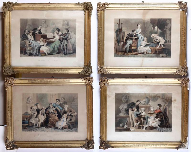 Insieme di quattro stampe in cornici dorate. XIX-XX secolo  - Auction Antique April | Cambi Time - Cambi Casa d'Aste
