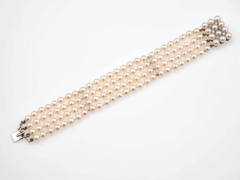 Cultured pearl and diamond bracelet  - Auction Jewels - Cambi Casa d'Aste