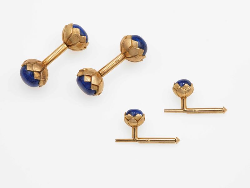 Lapis lazuli acorn cufflinks and stud set  - Auction Fine and Coral Jewels - Cambi Casa d'Aste