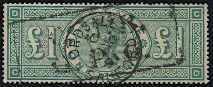 1891, Great Britain, £ 1 green, wmk three crowns.  - Asta Filatelia e Storia Postale - Cambi Casa d'Aste
