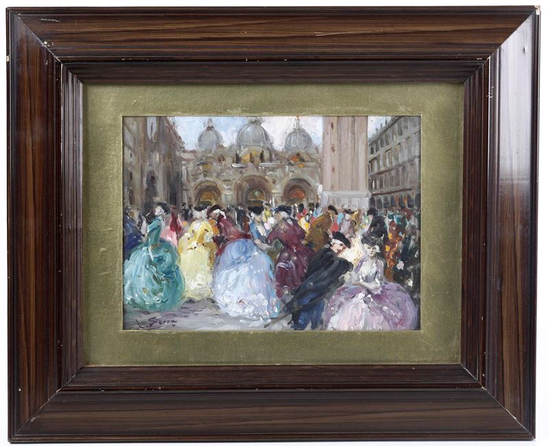 L. Serra Carnevale a Venezia  - olio su cartoncino - Auction Antique - Cambi Casa d'Aste