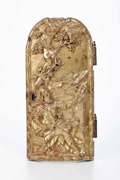 Sportello di Tabernacolo in Legno Intagliato e Dorato. XVIII Secolo