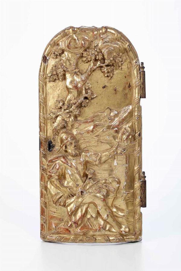 Sportello di tabernacolo in legno intagliato e dorato. XVIII secolo