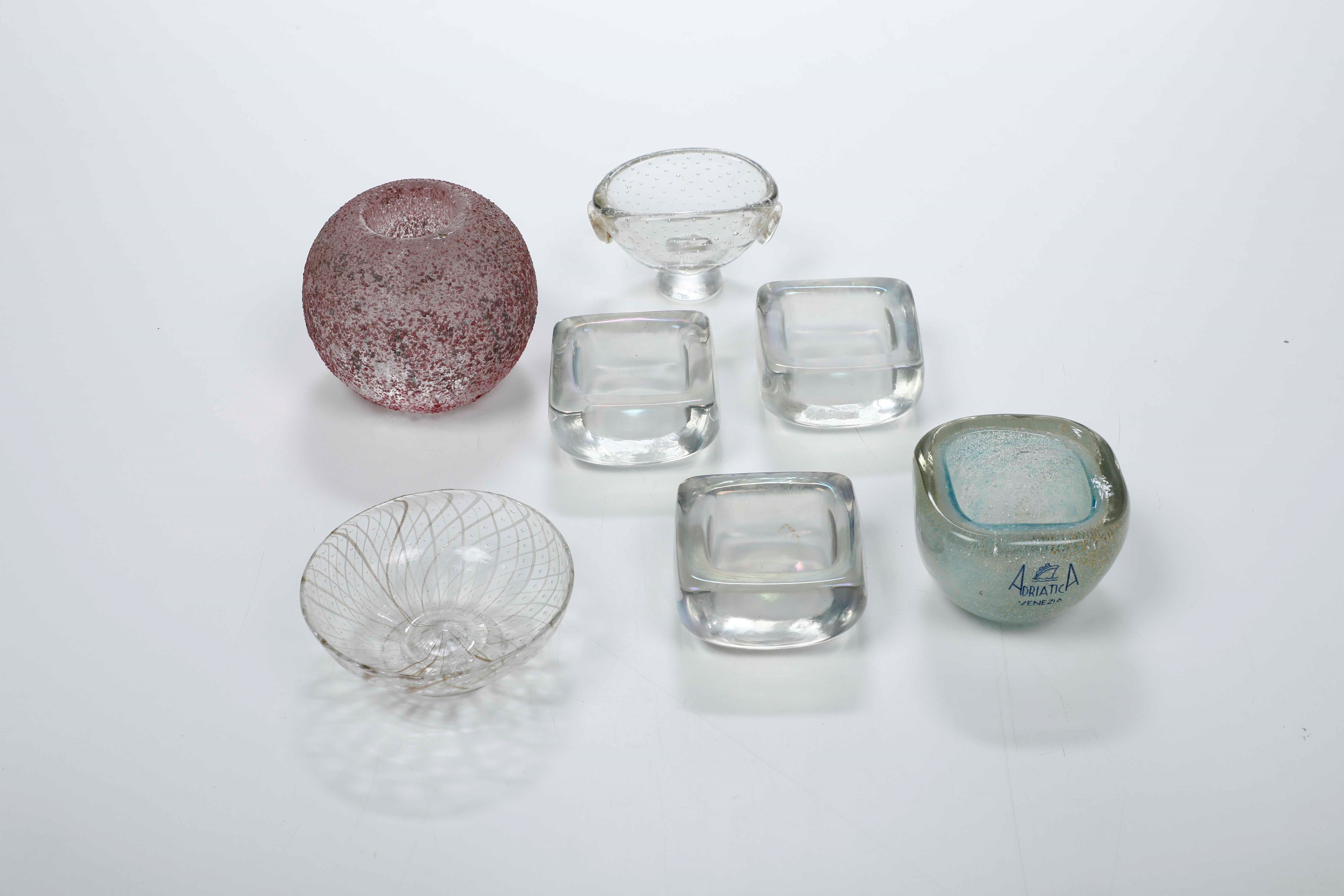 Collezione di Sette Posacenere in Vetro di Murano. XX Secolo