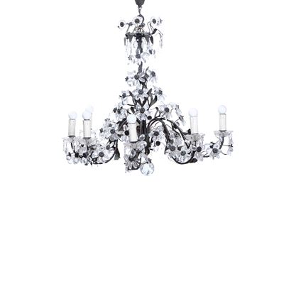 Lampadario a Otto Luci in Metallo e Cristalli