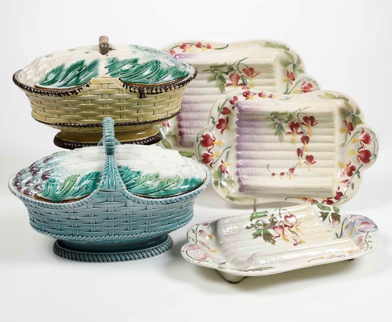 Una zuppiera e tre vassoi per asparagi Francia, 1900 circa  - Asta Ceramiche e Vetri | Cambi Time - Cambi Casa d'Aste