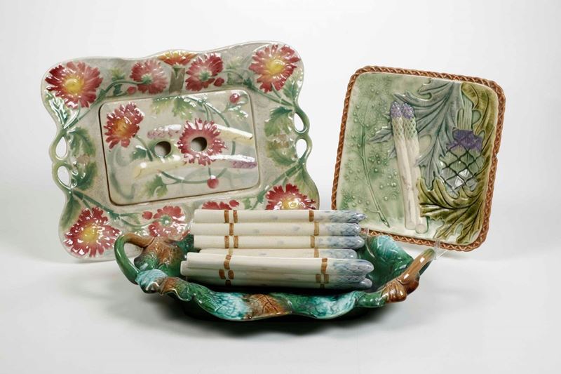 Due présentoirs e un piatto per asparagi Francia, fine XIX inizio XX secolo  - Asta Ceramiche e Vetri | Cambi Time - Cambi Casa d'Aste