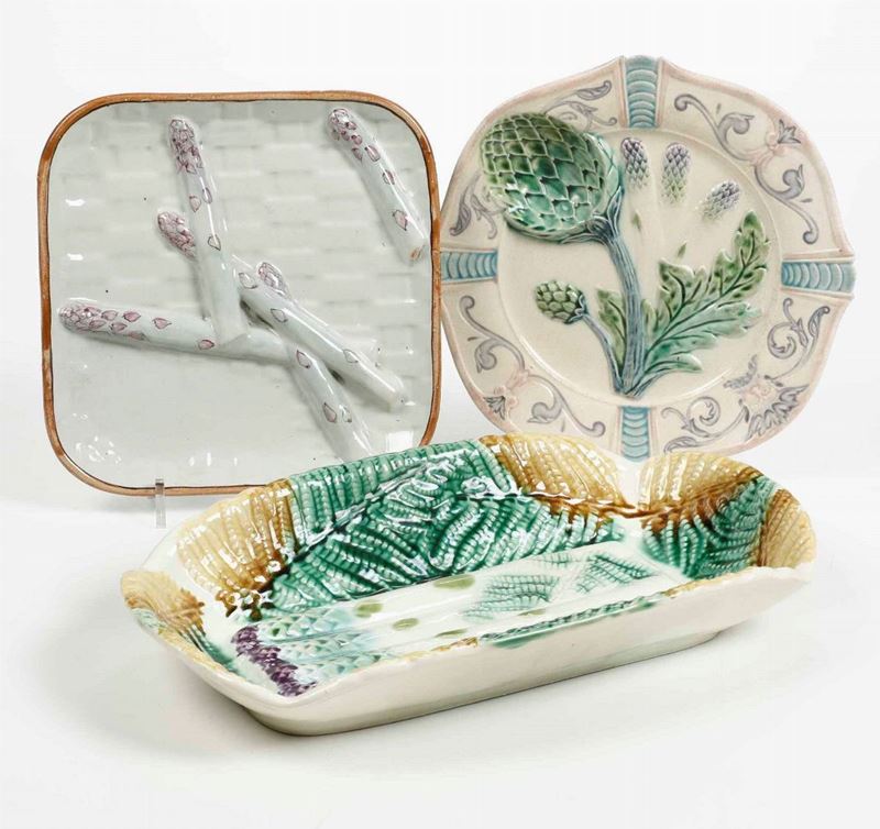 Una bacinella e due piatti per asparagi Francia, primi decenni del XX secolo  - Asta Ceramiche e Vetri | Cambi Time - Cambi Casa d'Aste