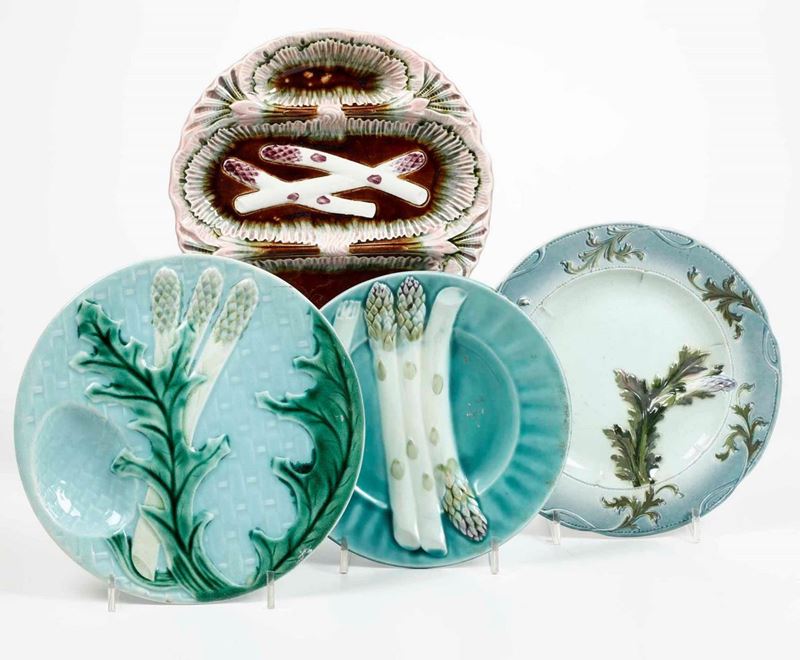 Quattro piatti per asparagi Francia, prima metà del XX secolo  - Asta Ceramiche e Vetri | Cambi Time - Cambi Casa d'Aste