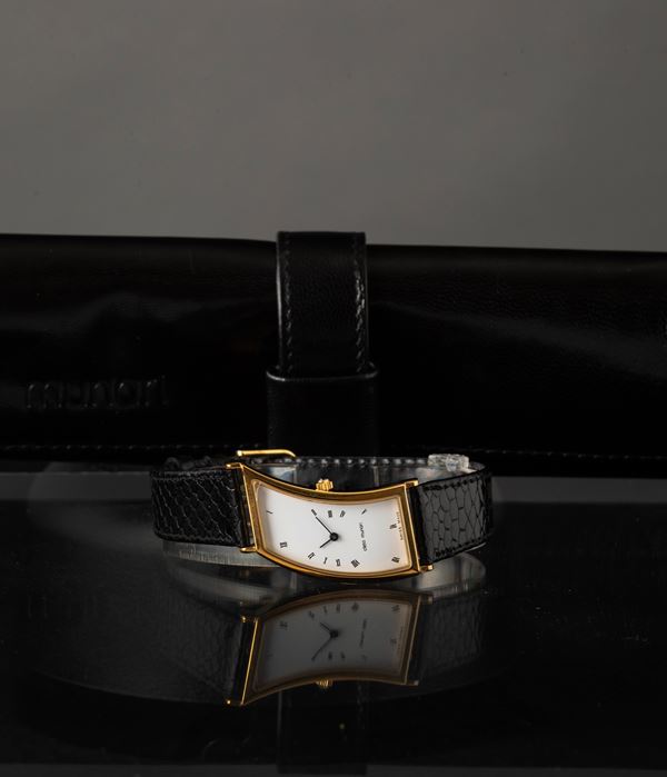 Cleto Munari, orologio di forma laminato disegnato da Hans Hollein, quadrante bianco, movimento al quarzo,  [..]