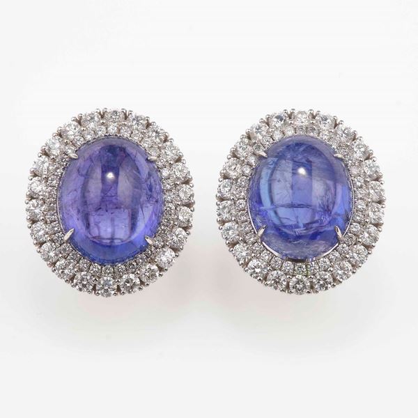 Pair of tanzanite and diamond cluster earrings