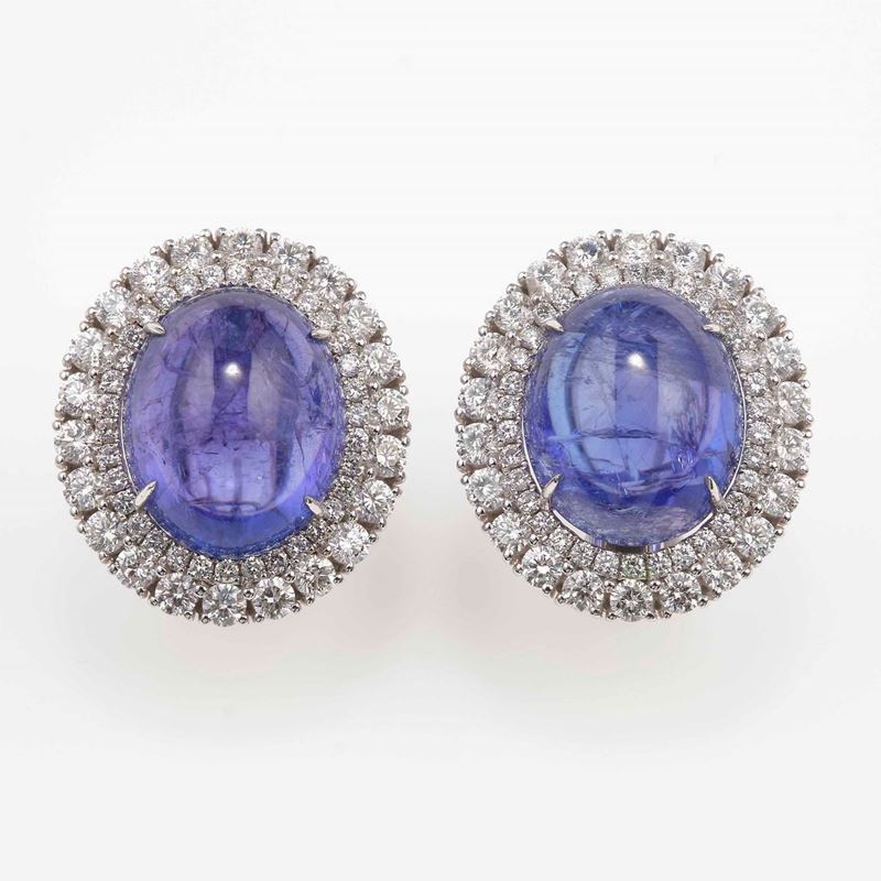 Pair of tanzanite and diamond cluster earrings  - Auction Fine and Coral Jewels - Cambi Casa d'Aste