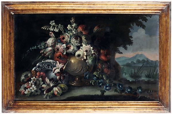 Michele Antonio Rapous - Natura morta con vaso ricolmo di fiori