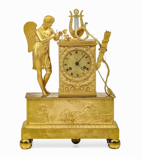 Pendola da appoggio in bronzo dorato. Francia, XIX secolo