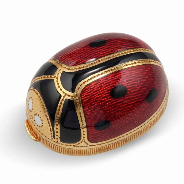 Enamel and gold pill box