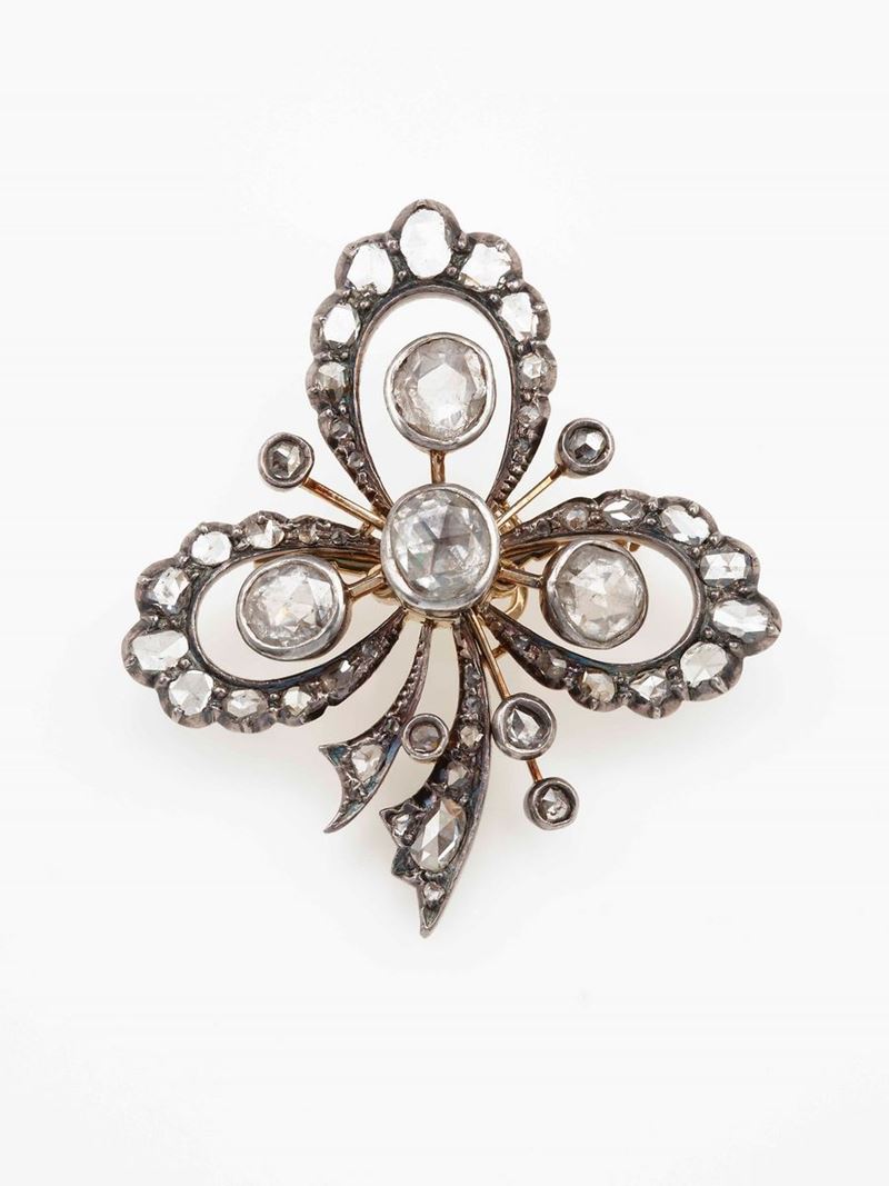 Rose-cut diamond, gold and silver brooch  - Auction Fine and Coral Jewels - Cambi Casa d'Aste
