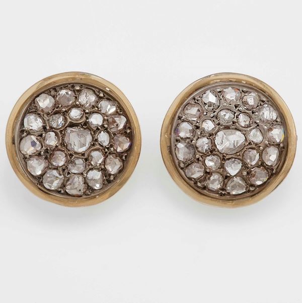 Pair of rose-cut diamond, gold and silver earrings