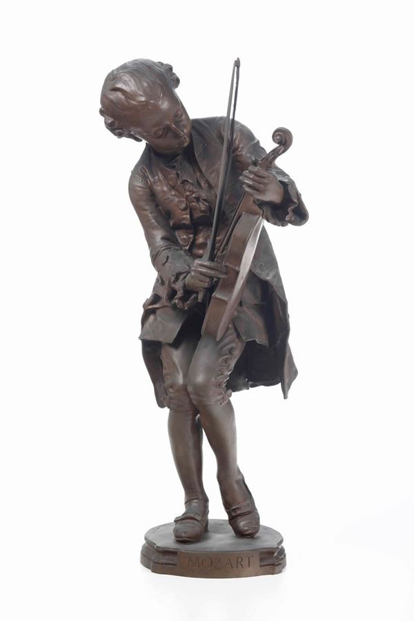 Scultura in bronzo di violinista. Fonditore del XX secolo